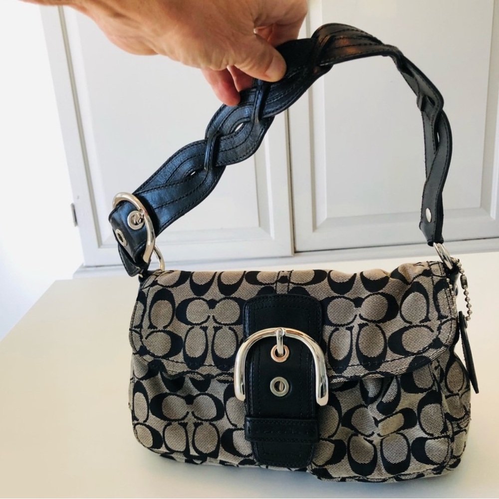 Coach Black and Tan Signature Shoulder Bag